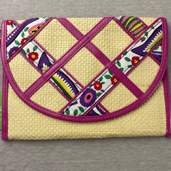 New Retired Vera Bradley Viva La Vera Envelope Wristlet Straw Woven Pink NWT - Picture 3 of 8